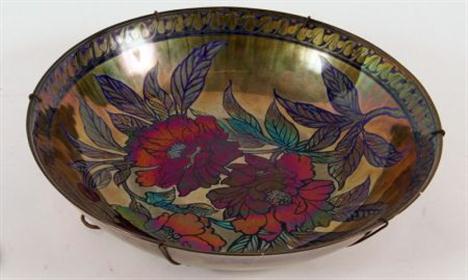 A Pilkingtons (Lancastrian) circular Lustre Bowl, decorated with a stylised Art Deco floral design, dated 1924 and decorator&
