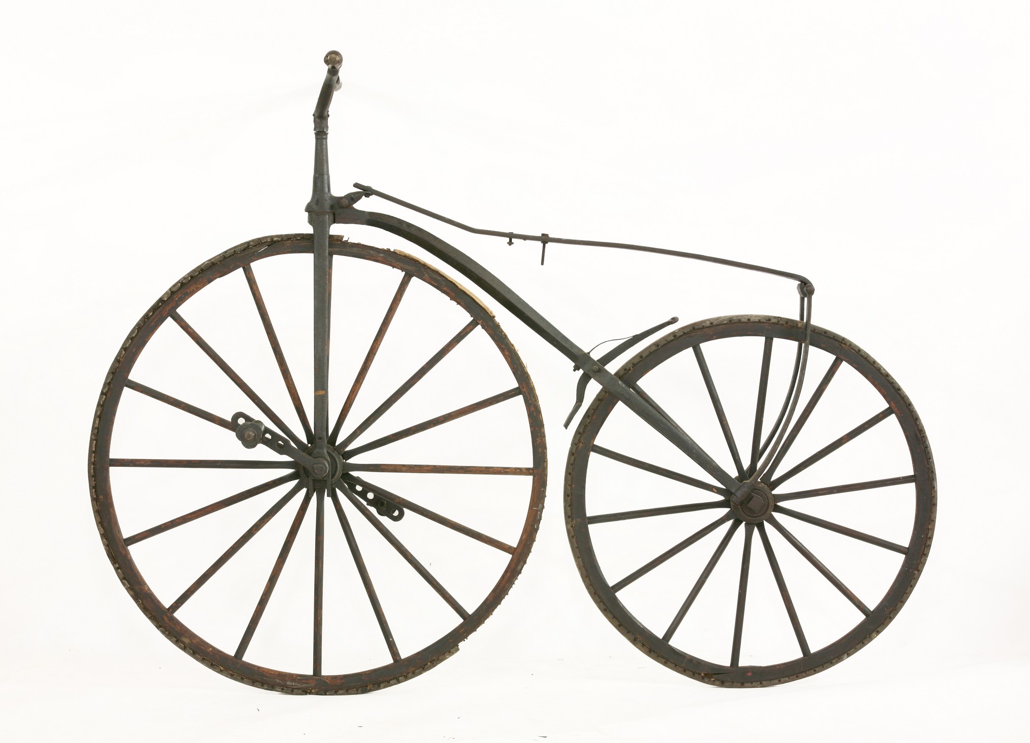 An original velocipede (boneshaker) bicycle, c.186769, with an iron