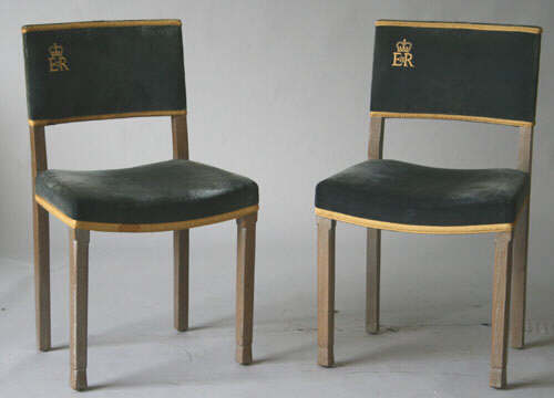 TWO OAK CORONATION CHAIRS from Queen Elizabeth's Coronation, Westminster Abbey, 1953, having seat