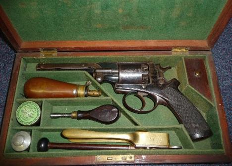 An Adams` Patent 54 Bore Five Shot Double Action Revolver by John Blissett, 322 High Holborn, London, the 14cm octagonal stee