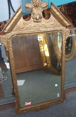 A George I style gilt framed pier glass mirror, with broken architectural cornice over rectangular bevelled plate, 100 cm wid