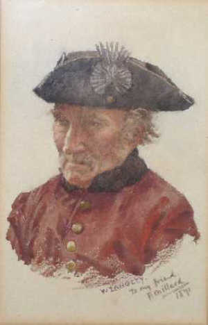 Walter Langley, RI (1852-1922). Watercolour. Head and shoulder study of a Chelsea Pensioner. Sign