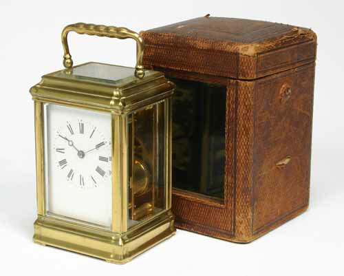 A late 19th century French brass gorge cased eight-day carriage clock by Francois Arsene Margaine