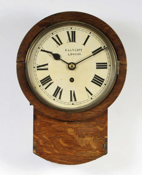 An English oak small drop-dial timepiece early 20th century the four-pillar single fusee movement