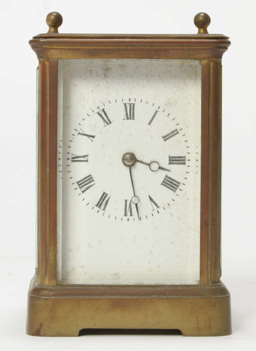 A French brass carriage clock by Margaine, late 19th century, the eight-day gong-striking movemen