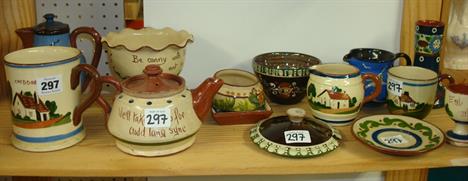 A quantity of pottery and other items including Devon Ware, Susie Cooper polka dot coffee service, glass ware, Copeland Spode