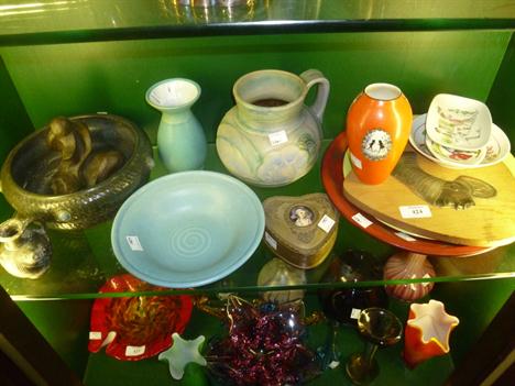 A ROYAL LANCASTRIAN POTTERY CIRCULAR BOWL, 7 1/2&quot;, a Denby 1930`s jug, a Roman type pot, a Denby circular bowl with turq