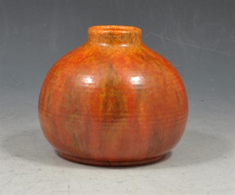 Pilkington`s Royal Lancastrian Art Pottery vase, of squat form, mottled orange glaze, number 178.