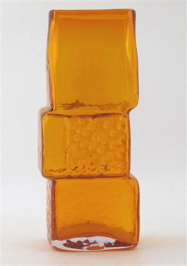 A Whitefriars glass large Tangerine Drunken Bricklayer vase designed by Geoffrey Baxter unsigned 34.5cm. high 