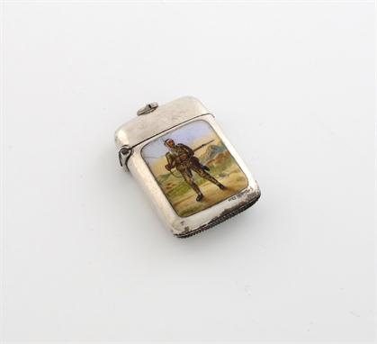 Boer War interest, a late-Victorian silver and enamel vesta case, by Saunders and Shepherd, Birmingham 1899, rectangular form