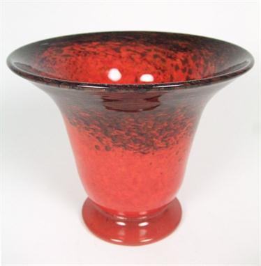 MONART GLASS VASE CIRCA 1930 TB shape, the red body with amethyst and aventurine inclusions to the rim, 16cm high; and a Mona