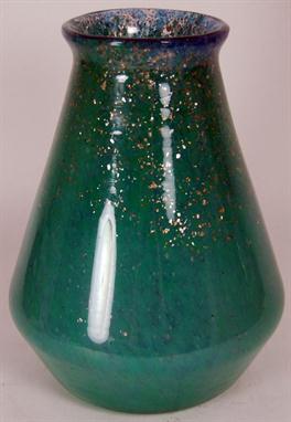 MONART LARGE GLASS VASE, SHAPE D,1930S of tapering form the blue and green mottled body with mica inclusions 31.5cm high 