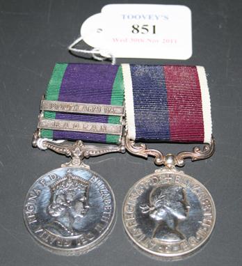 A Campaign Service Medal, Elizabeth II issue, with two bars `Radfan` and `South Arabia` to `1940341 SAC. P. Summerbell. R.A.F