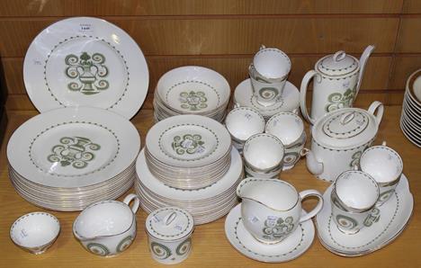 A Susie Cooper `Assyrian Motif` pattern part dinner, tea and coffee service, comprising twelve dinner, dessert and side plate