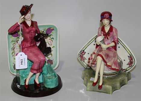 Two Kevin Francis limited edition figures, modelled by Andy Moss, one of Charlotte Rhead wearing a red and cream dress seated