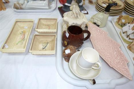 A Tobacco jar; 3 Susie cooper dishes (a.f.); an Art Deco dish; a `Haggisbird` miniature etc