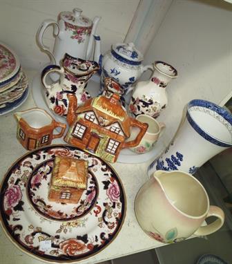  Two Susie Cooper jugs; 4 pieces of Mason`s &quot;&quot;Mandalay&quot;&quot;; a 3 piece cottage tea set; a willow pattern cof