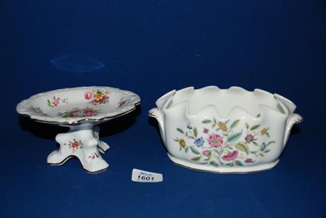 A Minton Monteith shaped 'Haddon Hall' pattern oval bowl with handles highlighted with gilding and a Hammersley sweetmeat Com