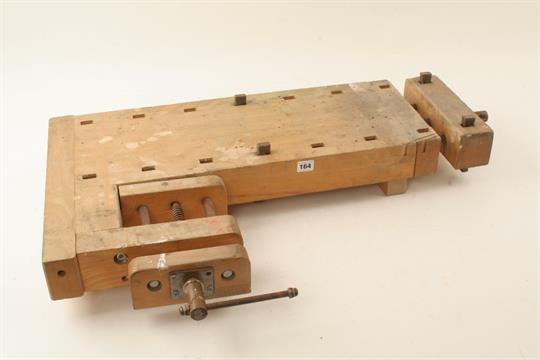 Lot 164 - A small bench top with two vices by LEVAD Denmark