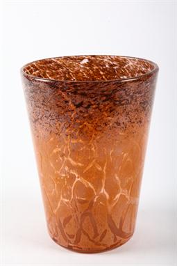 MONART GLASS VASE, of tapered form, interior decorated in amber brown with Aventurine, 22.5cms High. 