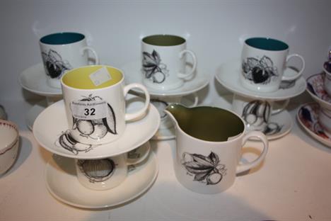 A Wedgwood part coffee service, from Susie Cooper designs,Blackfruit pattern, comprising cups and saucers, etc