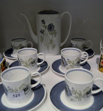 A Wedgwood Susie Cooper coffee set, Glen Mist pattern, no. C1035, comprising coffee pot, coffee cups and saucers