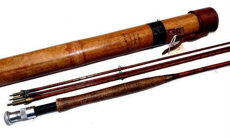 ROD &amp; TUBE: (2) Hardy The Tournament 10` 3 piece + spare tip Palakona trout fly rod, No.E3526 dating c1935, crimson close