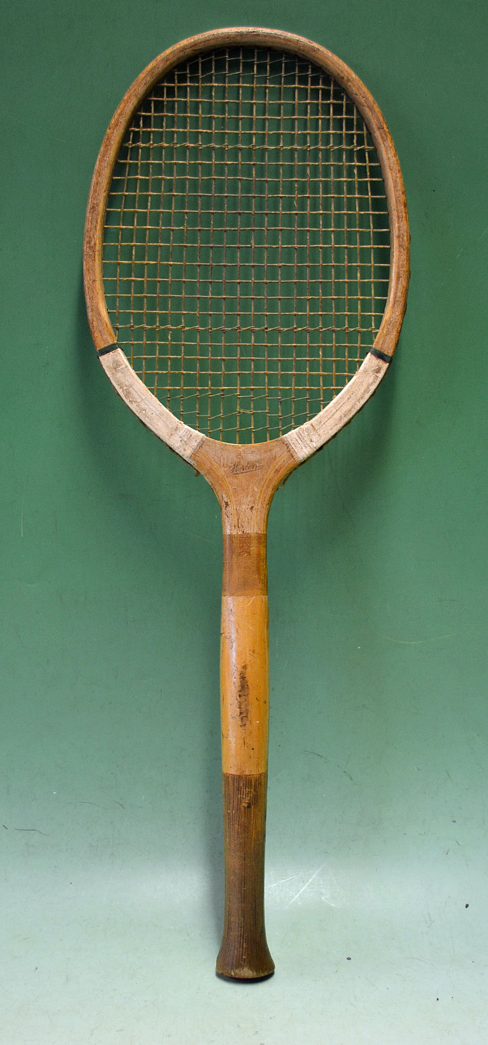 Horton Fantail Wooden Tennis Racket c1925 original gut strings intact