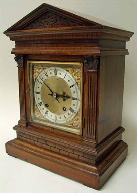 A Victorian oak-cased, architectural style mantel clock, 41.5cm high 