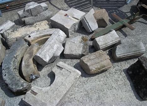 A number of pieces of carved stone architectural salvage. 