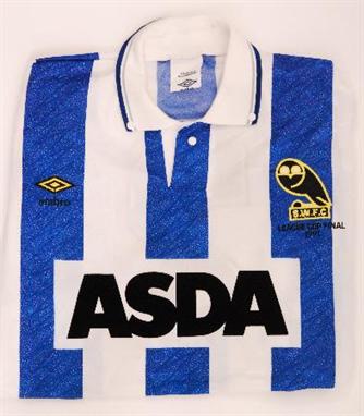 A Sheffield Wednesday Football Club Umbro match worn home shirt from the 1991 League Cup Final versus Manchester United with 