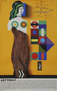 Poster, London Underground `Art Today - The Tait Gallery by Underground and Bus` by Hans Unger (1966), D/R size. Interesting 