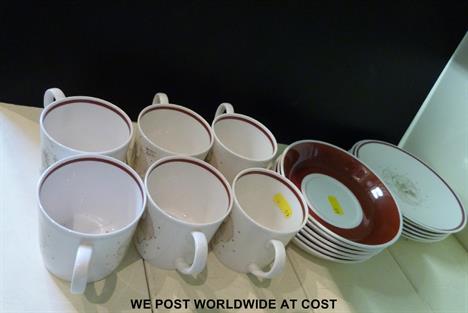 Susie Cooper 'Magnolia' pattern six can shape cups, six deep saucers and six 16.5cm plates 1952-53 printed marks