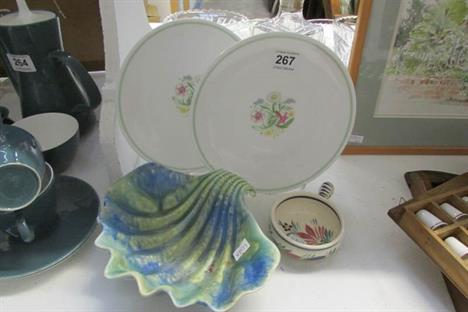 2 modern Susie Cooper plates, a Quimper hand bowl and A Deco shell dish