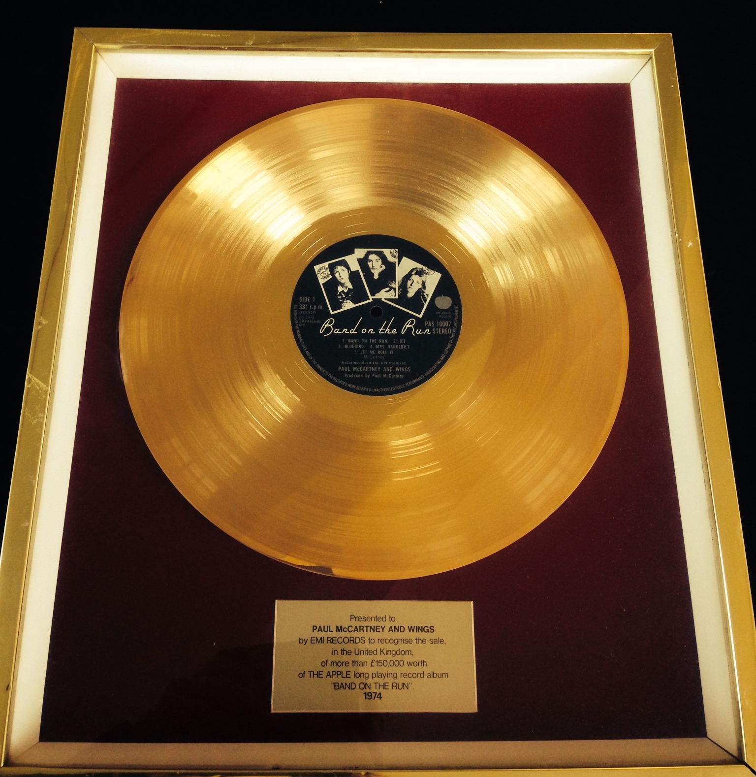PAUL MCCARTNEY GOLD DISC In house EMI award presented to Paul