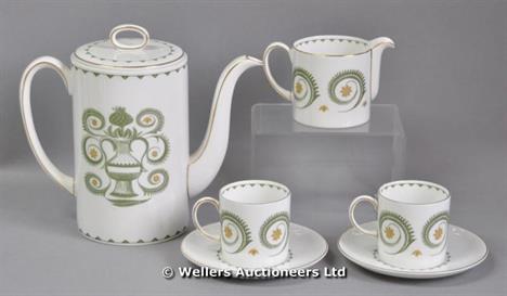 &quot;A Susie Cooper bone china coffee set, Assyrian Motif pattern, comprising two coffee pots; cream jug; ten coffee cans; t