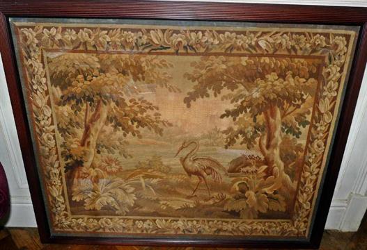 Lot 345 - A large17th century Flemish verdure tapestry panel c.1650 depicting a Heron in a classical landscape