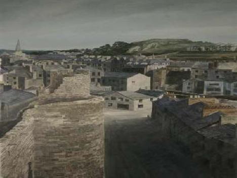JANE CARPANINI watercolour - Caernarfon aspect with castle walls in ...